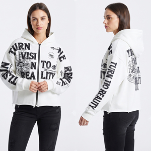 Manufacturer Distressed Embroidery Zipper Hoodie Winter Women Baggy <b>Drop</b> Shoulder Hoodies Women's 450gsm Fleece Hoodie Women - Product Image 1