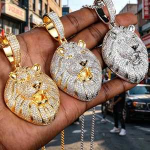 Pendentif Tête de Lion en Moissanite VVS, Argent Sterling 925, Bijou Hip Hop Plaqué Rhodium, Fait Main, Style Iced Out, Breloque pour Homme - Product Image 5