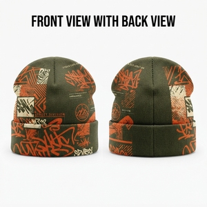 Custom Logo Digital Rubber Patch Beanie High Quality 120 GSM Fine Rib Knit Beige Winter Skull Cap Cuffed Casual <b>Warm</b> <b>Hat</b> - Product Image 4