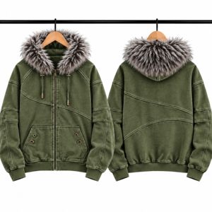 Sudadera Unisex con Cierre, Capucha Forrada de Piel Sintética, Cordón Ajustable, 100% Algodón, Estampado Digital Otoñal, Estilo Casual con Parches - Product Image 3