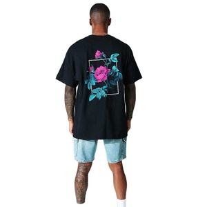 Camiseta de algodón de color sólido de alta calidad para hombre con logotipo personalizado, hombros caídos, cuello redondo de gran tamaño, estampado tejido - Product Image 1