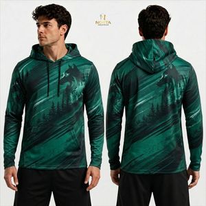 Camisetas Tácticas de Manga Larga con Capucha para Hombre, de Poliéster Sublimado con Diseño de Bosque Digital Verde Oscuro, para Entrenamiento y Actividades al Aire Libre - Product Image 1