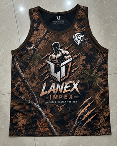 Custom Men's Brown Woodland Camo Gym Tank Top Sublimation Fitness Stringer Vest Bodybuilding Sleeveless Workout Sports Apparel - Product Image 6