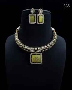 Tour de cou vert mer fabricant de collier en laiton AD pendentif ensemble tendance pour les vêtements de fête de mariage des femmes - Product Image 1