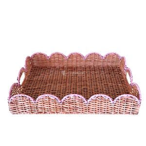 Bandeja de Servir Festoneada de Ratán y Cesta de Almacenamiento Rectangular de Mimbre para Decoración del Hogar y Baño - Product Image 2