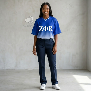 เสื้อยืดโอเวอร์ไซส์ผู้หญิง Zeta Phi Beta สีน้ำเงินขาว สไตล์ลำลอง ทรงหลวม คอวี ลายกราฟิกซิสเตอร์ฮีด สำหรับใส่ในมหาวิทยาลัยสไตล์กรีก - Product Image 5