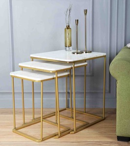 Premium <b>Marble</b> <b>Nesting</b> <b>Table</b> Set Gold Metal Frame Luxury Space Saving Side <b>Tables</b> for Living Room - Product Image 2
