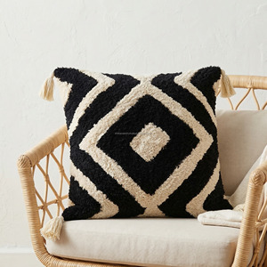 Black & <b>White</b> Tufted Cushion <b>Cover</b> Diamond Pattern Textured Sustainable 20x20 Pillow Case Neutral Living Room Decor - Product Image 1