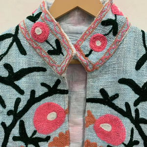 Veste Suzani brodée, veste bomber tissée à la main, veste à manches chauve-souris, poignets étroits, veste ample pour femmes au meilleur prix - Product Image 6