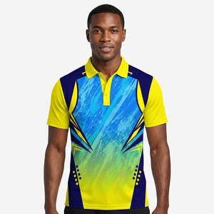 <b>Men's</b> Short Sleeve Polo Shirt Geometric Print Blue Yellow Quick Dry Knitted Polyester Sporty Fit - Product Image 3