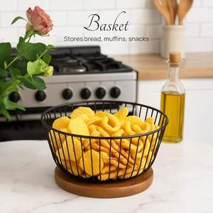 Panier de rangement en métal avec revêtement en poudre de qualité supérieure et poignées en bois - Product Image 6