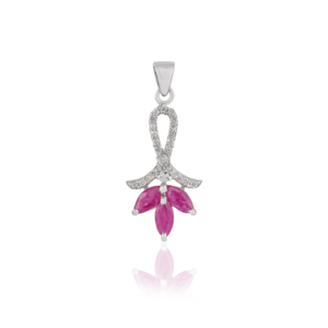 Colgante de Plata de Ley 925 de Alta Calidad con Rubí Natural Corte Marquesa y Diamantes Redondos, Motivo Floral, Joyería Fina para Chicas - Product Image 1