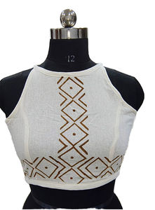 Top de tirantes de encaje sin espalda con cuello halter y estampado de bloques de algodón tejido para mujer, más de 10 colores y estampados, personalizaciones disponibles - Product Image 2