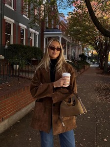 Brown Suede <b>Blazer</b> For Women Vintage Suede <b>Jacket</b> 90s Oversized <b>Blazer</b> Western Designer Fall Coat - Product Image 1