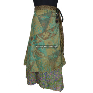 Summer Collection of Designer Wrap <b>Skirt</b> Newest Design Recycled Reversible <b>Silk</b> Sari Indian Printed Long Length Wrap Women's - Product Image 1