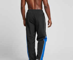 Pantalon de survêtement homme noir et bleu, coupe droite, style vintage, avec bande latérale, cordon élastique, respirant, logo imprimé sur la jambe gauche, collection automne - Product Image 2