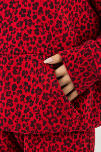 Wholesale Women's <b>Red</b> Leopard Print 2 Piece Tracksuit Set Premium <b>Hoodie</b> & Women's Soft Wide Leg Casual Streetwear Fleece Jogger - Product Image 4