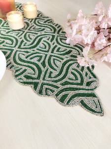 Handmade Embroidered Fabric <b>Table</b> <b>Runner</b> Customized <b>Green</b> Leaf Design Luxury Eco-Friendly Durable Decorative Mat - Product Image 4