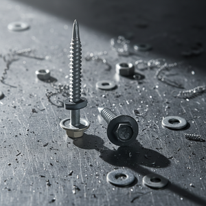 Vis autoperceuse à tête hexagonale PDC Modèle 12 en acier au carbone Classe 4.8 6.8, filetage grossier, avec rondelle EPDM collée, en acier galvanisé/zingué - Product Image 1