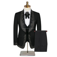 Derniers Modèles de Costumes Homme Noir Brillant Tendance pour Mariage Marié Smokings Coupe Ajustée Soirée Bal 3 Pièces