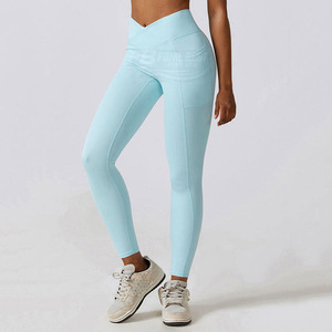 Wholesale High Quality Solid High Waist Tummy Control Breathable Full Length Yoga <b>Legging</b> <b>Pocket</b> Four-Way Stretch 220g - Product Image 4