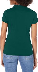 เสื้อโปโลแขนสั้นสีเขียวสำหรับผู้หญิง ผ้าถักโพลีเอสเตอร์สีพื้น สไตล์ลำลอง - Product Image 5