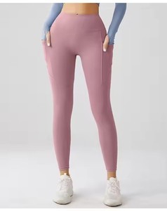 High Waist Solid Color <b>Leggings</b> <b>With</b> <b>Pockets</b> Stretch Breathable Full Length Women's Sporty Yoga Pants - Product Image 1