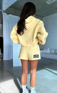 <b>Unisex</b> Oversized Hoodie Shorts Set Solid Yellow Fleece Casual 3-Piece Winter 100% Cotton Eco-Friendly - Product Image 4