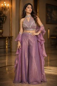 RN <b>Wedding</b> Embroidered Polyester Lehenga Palazzo Choli Set Floor-Length Traditional Bead Work Fancy Blouse Embroidered <b>Top</b> Quick - Product Image 4