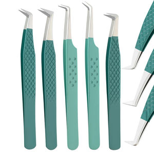 Pince à cils professionnelle Fiber Grip 90 degrés, antistatique, vert turquoise, pour volume intense et isolation - Product Image 1