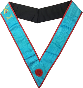 Custom Embroidered Masonic <b>Apron</b> With Gold Omega And B Symbol Red Border <b>White</b> Center Classical Style Garment Badge - Product Image 3