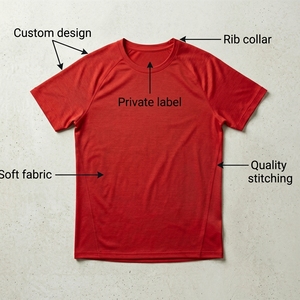 T-shirt homme slim fit à manches courtes, col rond, en jersey de coton respirant, couleur unie, décontracté, pour la gym et l'entraînement, jersey vierge. - Product Image 6
