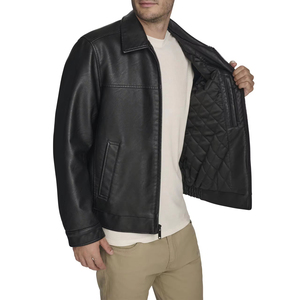 Men's Genuine Cowhide <b>Leather</b> Bomber Jacket Full Sleeve Turn-down Collar Zipper Closure Autumn Wear Solid Color Regular Fit - Product Image 3