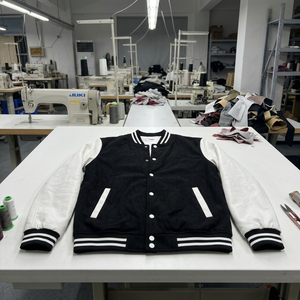 Wholesale Custom Windproof Varsity <b>Jacket</b> <b>Men</b> Classic Fleece Letterman Bomber Blank Black <b>White</b> Snap Button XL OEM ODM - Product Image 4