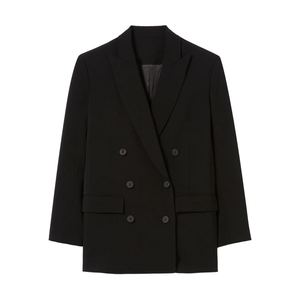 New <b>Men</b> <b>Black</b> <b>Blazer</b> 2026 Double Breasted Notched Lapel Suit <b>Jacket</b> Flap Pocket Business Workwear OEM Custom Logo Wholesale - Product Image 1