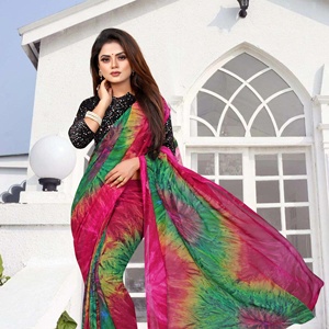 Hermosa tela de Georgette de diseñador para mujer con Sari de trabajo de encaje saris indios sedosos para ropa de fiesta de boda a precio mayorista - Product Image 1