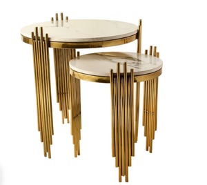 Elegant Marble Top Nesting <b>Tables</b> <b>Set</b> with Gold Metal Frame Modern <b>Side</b> <b>Tables</b> for Living Room Decor At Cheap Price - Product Image 2