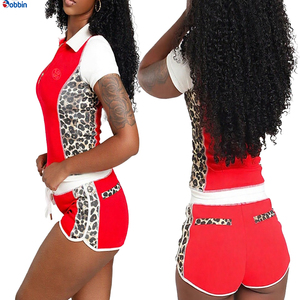 Conjunto Deportivo de 2 Piezas para Mujer, Estampado de Leopardo Rojo, Top de Manga Corta con Cierre y Pantalones Cortos con Cordón Ajustable, Superventas - Product Image 6