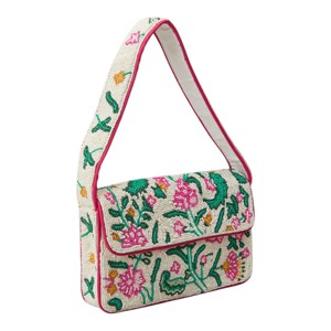 Sac à bandoulière marron fait main brodé de perles avec imprimé donut bleu pour femme – Pochette de soirée élégante - Product Image 4