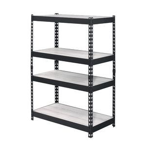 Libreria rettangolare a 4 ripiani, naturale e nera, con ripiani regolabili - Product Image 1