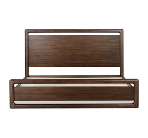 Cadre de lit en bois massif brun foncé, panneau de lit en bois pour chambre d'hôtel, villa, appartement - Product Image 3