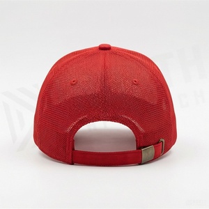 Red <b>Mesh</b> Baseball Cap 6-Panel Fitted Unisex Casual Spring Summer Hat Solid Color Front Logo Heat Transfer Printing - Product Image 2