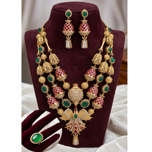 Alluring Premium Quality Gold Plated Next To Real Moissanite Doublet Choker With Earrings & Adjustable Doublet <b>Ring</b> Set - Product Image 1