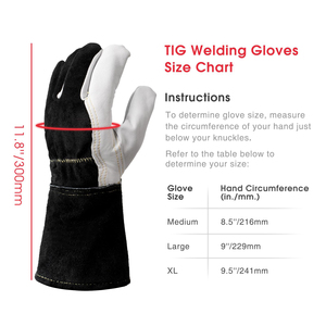 Gants de soudage en cuir fabriqués en usine, paume blanche, dos noir, manchette longue, résistants à la chaleur, type A, protection contre les éclaboussures - Product Image 6