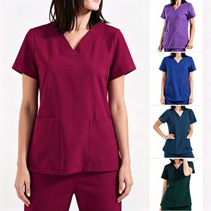 Ensembles de blouses médicales à manches courtes, uniformes de travail, chemise et pantalon, fabriqués en tissu tissé confortable en spandex/polyester, unisexe, pour usage hospitalier - Product Image 6