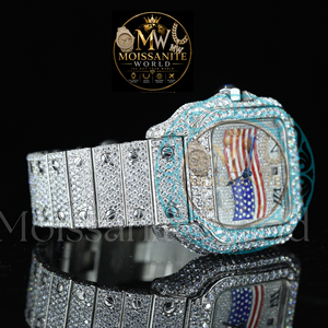 <b>Men's</b> Diamond Encrusted Stainless Steel <b>Square</b> Quartz <b>Watch</b> Sapphire Crystal Dial Butterfly Clasp 3BAR Hip Hop Style <b>For</b> Party - Product Image 3