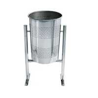 Poubelle ronde en acier inoxydable argenté poli, avec base sur pied, pour hôtel, salle de bain, bureau