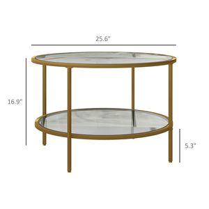 Tavolo rotondo a 2 livelli con struttura in acciaio con piano in vetro temperato come tavolino da divano o mobili di piccolo accento per soggiorno - Product Image 3