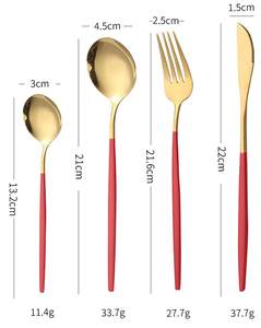 Juego de Cubiertos de Lujo de Alta Calidad, Acero Inoxidable, Color Rojo, Acabado Mate, Diseño Clásico en Oro Cepillado para Restaurantes - Product Image 4
