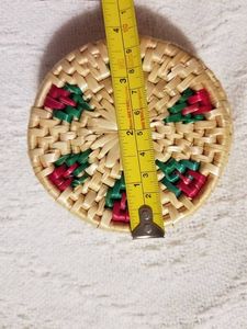 Charming Woven Straw Coaster Floral Roses Red Green Design Eco Natural Fiber Heatproof Drink <b>Protector</b> Boho <b>Table</b> Topper Home - Product Image 3